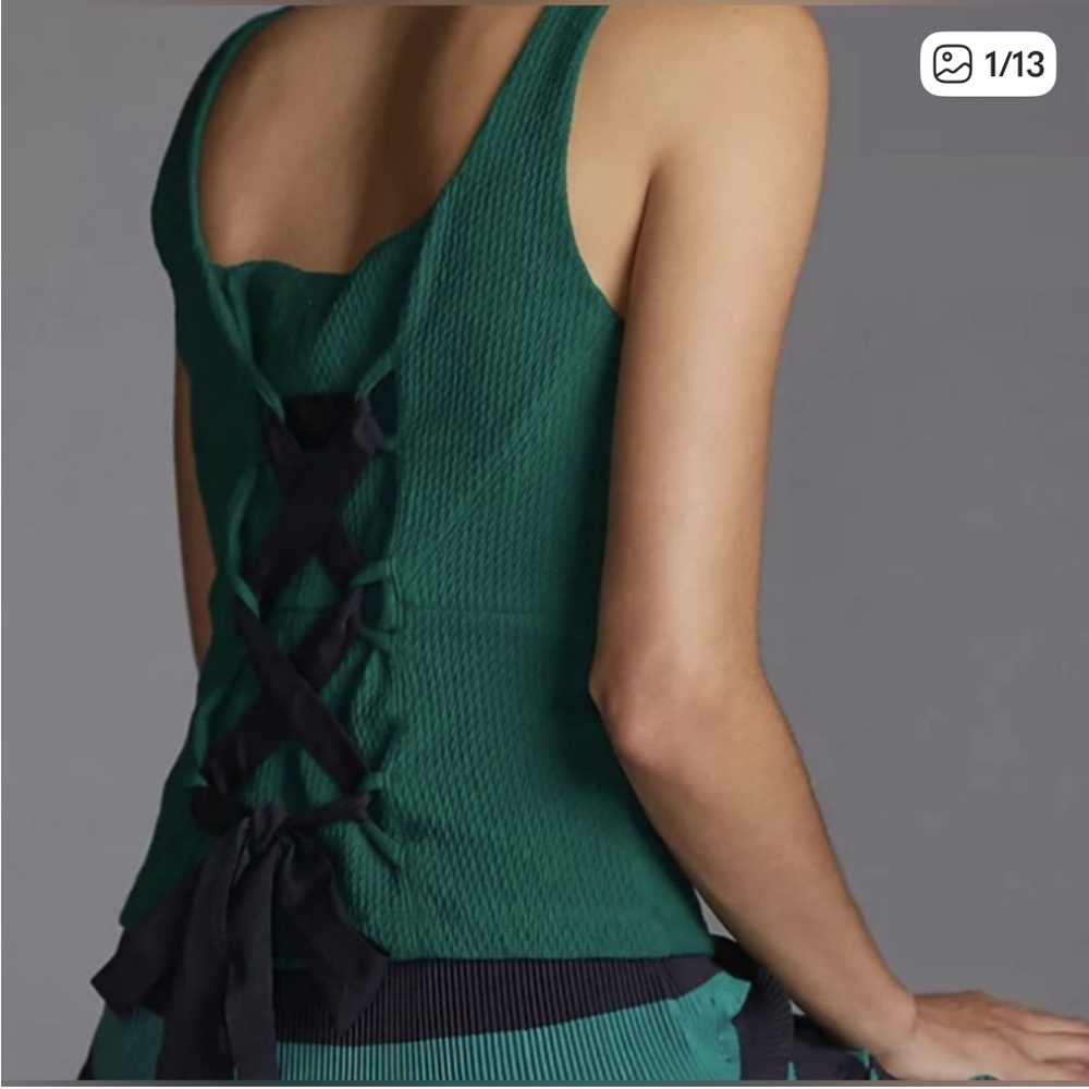 Green Striped Top with Lace-Up Back - Anthropologie Maeve